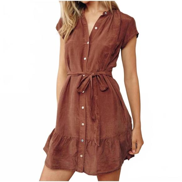 BELLA DAHL Dresses & Skirts - NEW BELLA DAHL cap sleeve ruffle hem shirt dress in casablanca brown